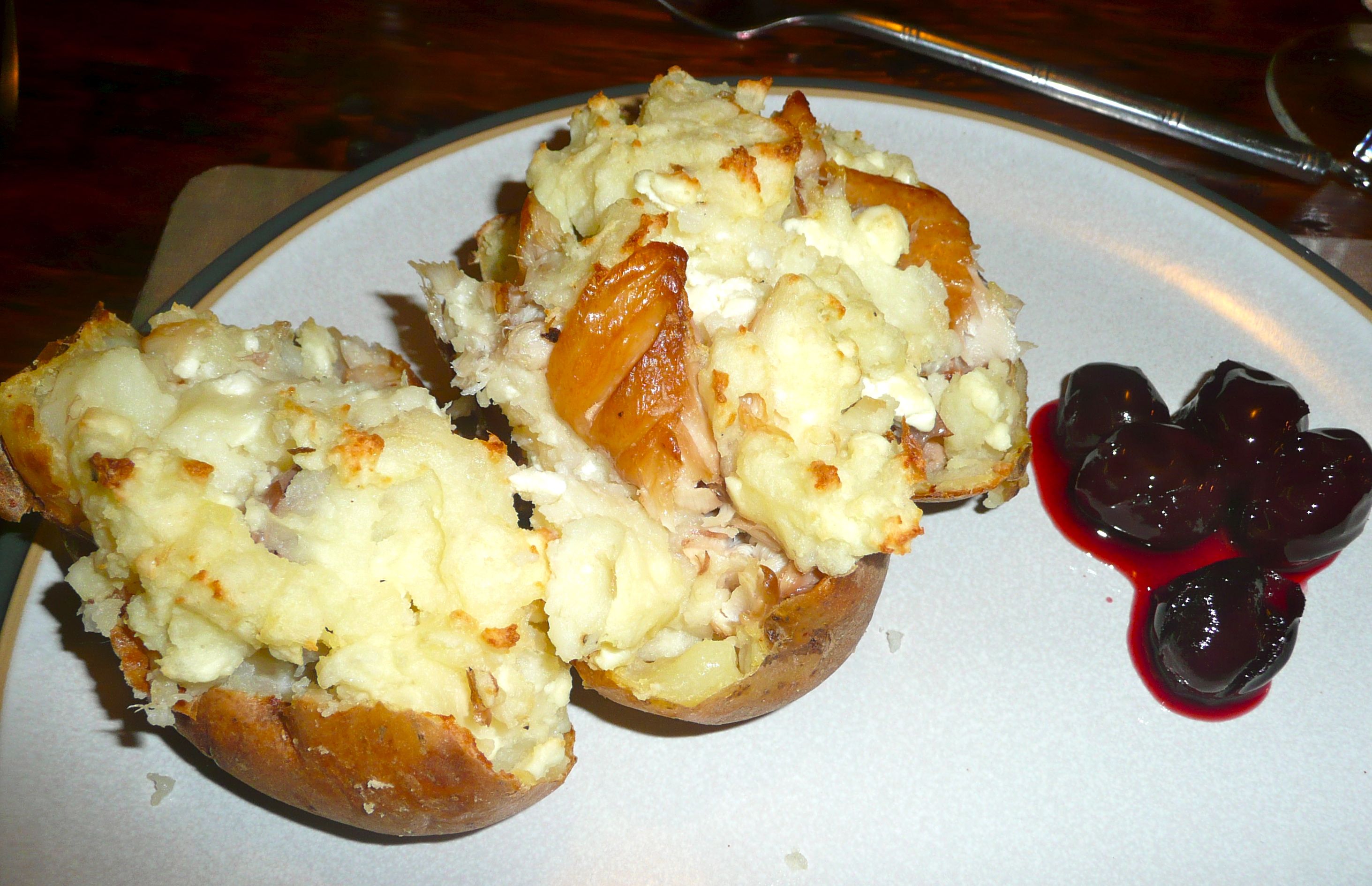 mackerel and feta stuffed potatoes