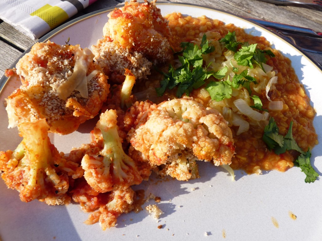 Dal with crumbed cauliflower